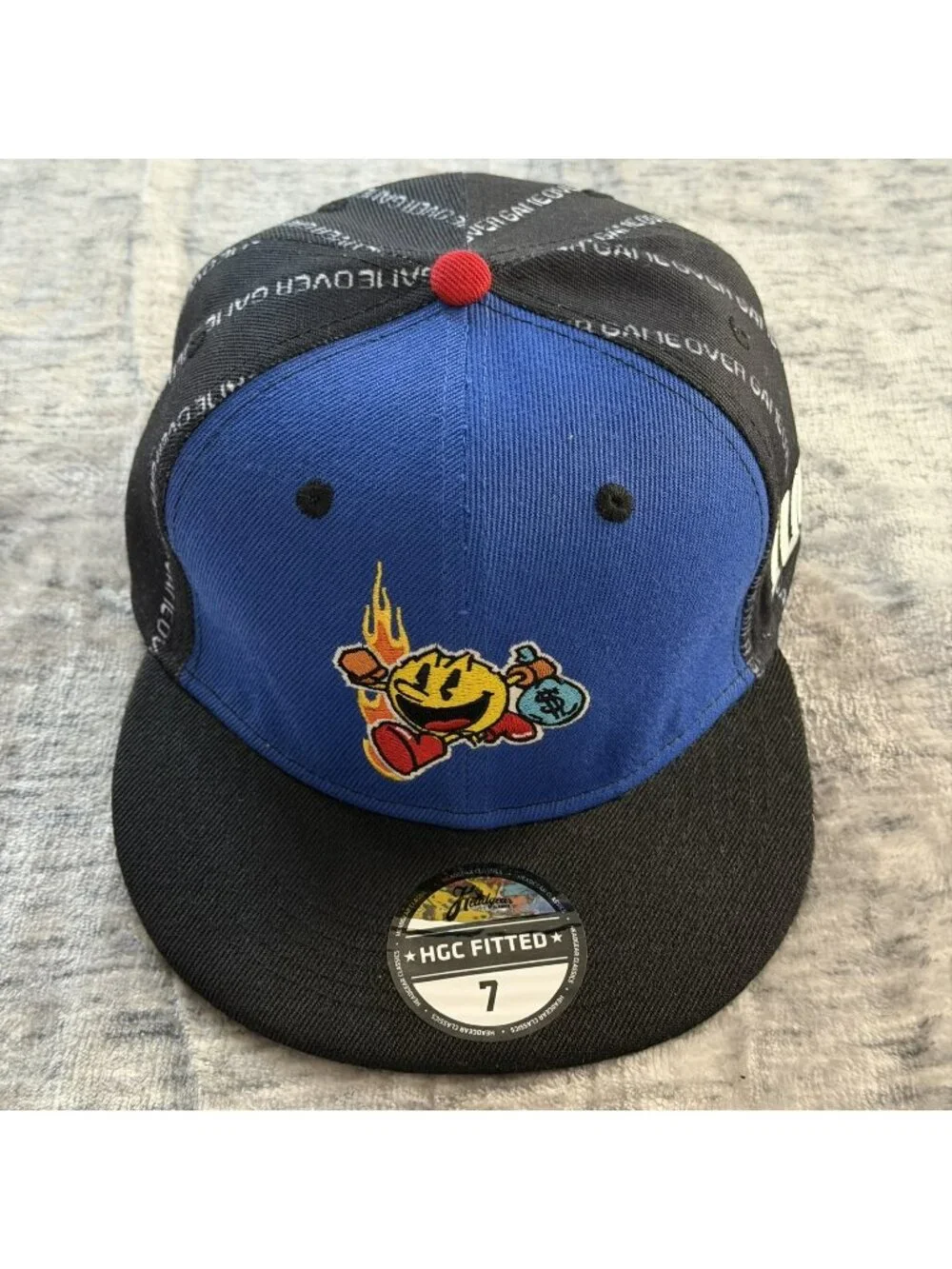 Headgear Classics Pac-Man Fitted Hat Size 7 Blue Black Super Gamer Arcade Cap